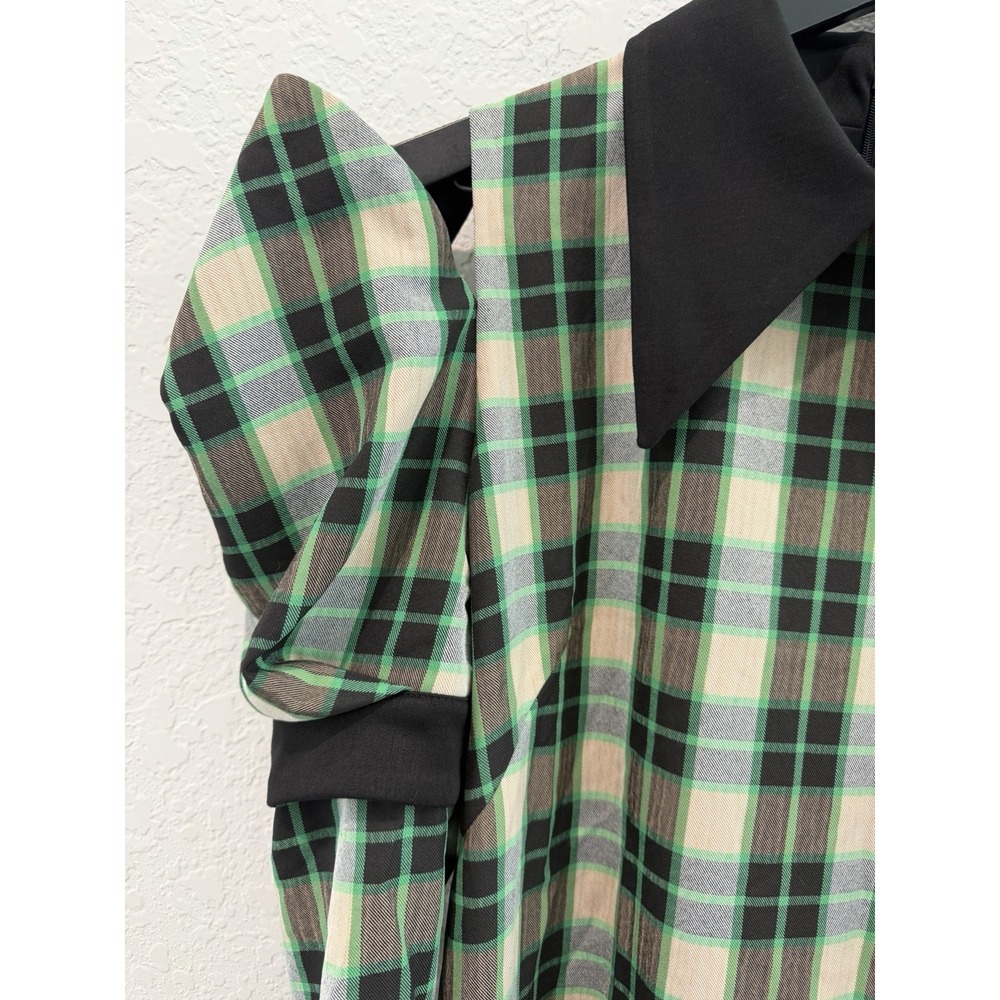 Julia Allert Size Medium Green Plaid Midi Dress Dark Academia Fall Pockets NWT - Picture 2 of 12